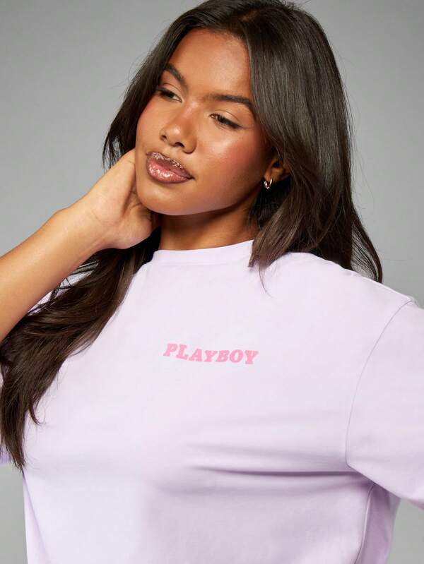 Missguided Missguided X Playboy Comfort Oversize Graphic Tee Short Sleeve