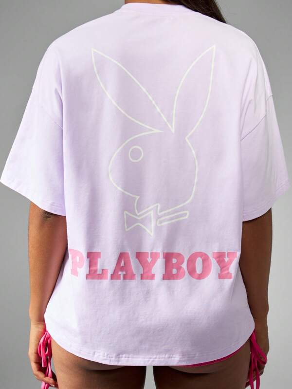missguided Missguided x Playboy Comfort Oversize Graphic Tee Short Sleeve