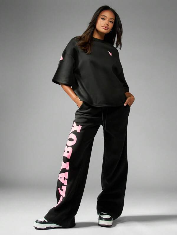 Missguided Missguided X Playboy ComFort Oversized Wide Leg Casual Sweatpants