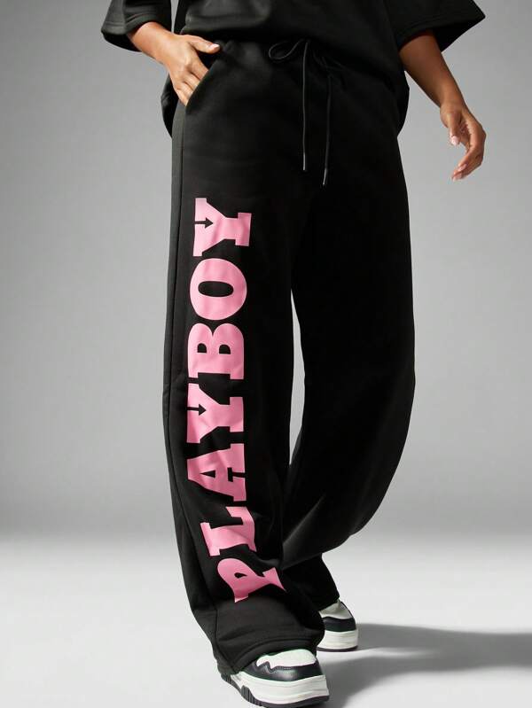 missguided Missguided x Playboy ComFort Oversized Wide Leg Casual Sweatpants