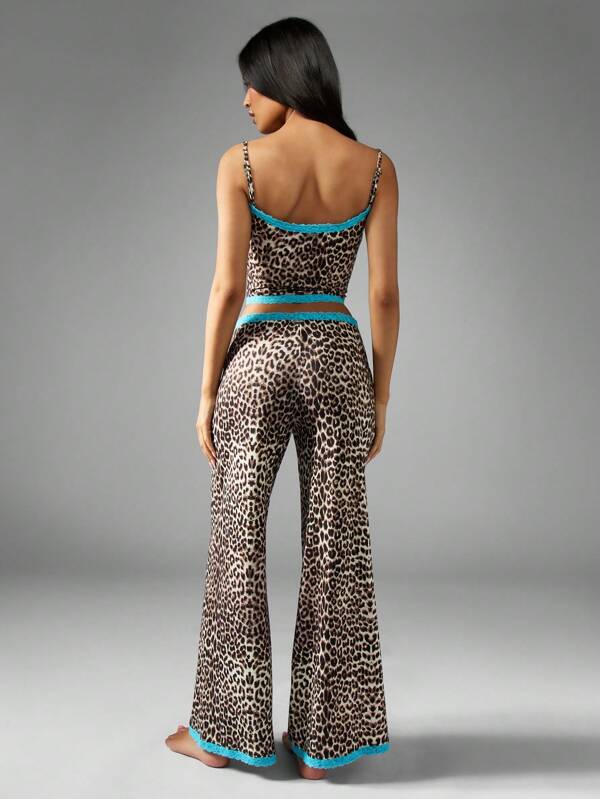 Missguided Missguided X Playboy Comfy Playful Animal Print Satin Pajama Set With Lace Trim