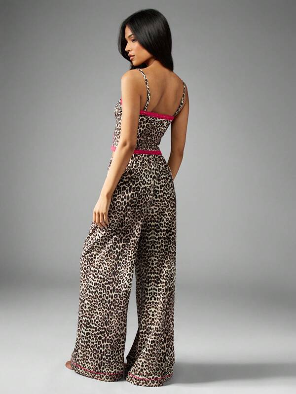 Missguided Missguided X Playboy Coordinated Pajama Set With Leopard Print Features Hot Pink Trim