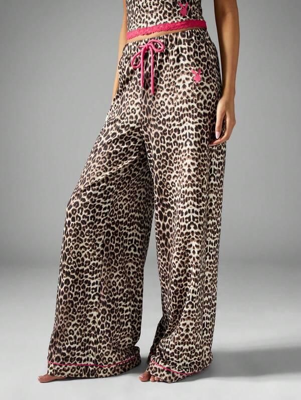 Missguided Missguided X Playboy Coordinated Pajama Set With Leopard Print Features Hot Pink Trim