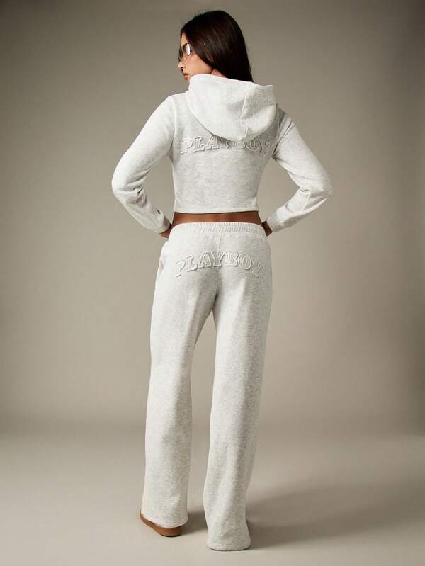 Missguided Missguided X Playboy Corset Style Zip Hoodie With Wide Leg Sweatpants