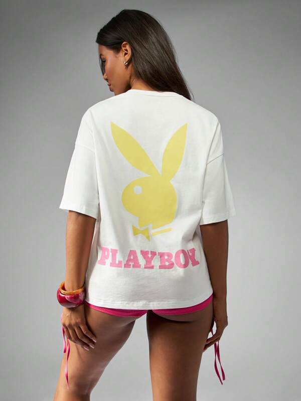 missguided Missguided x Playboy Cotton Oversized Graphic Print T-Shirt