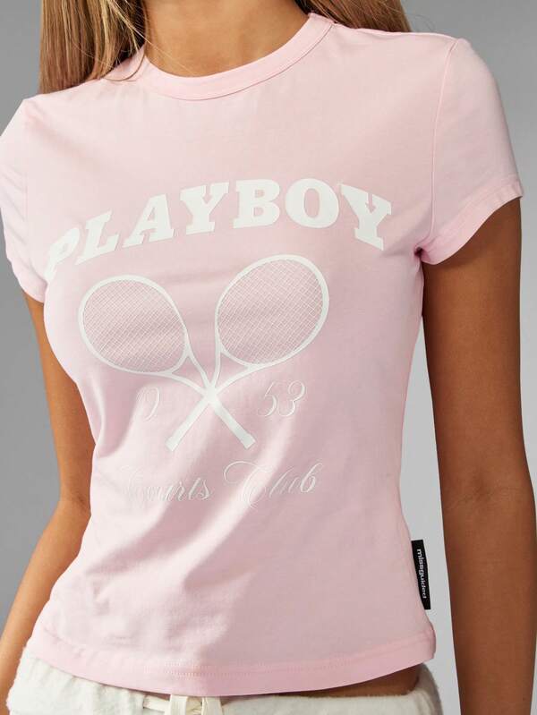 Missguided Missguided X Playboy Cotton Short Sleeve Crop T-Shirts With Graphic Print