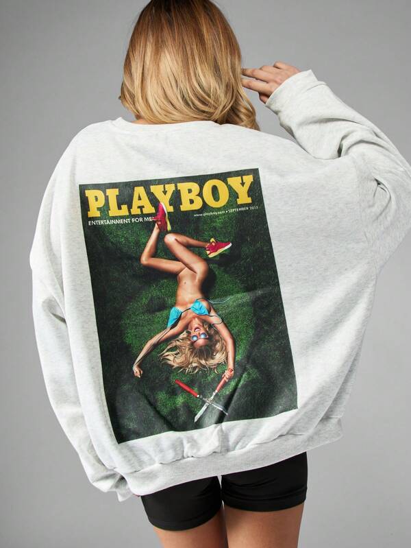 Missguided Missguided X Playboy Cozy Classic Oversized Crewneck Sweatshirt