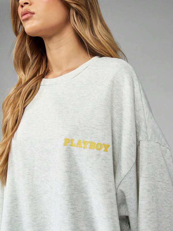 Missguided Missguided X Playboy Cozy Classic Oversized Crewneck Sweatshirt