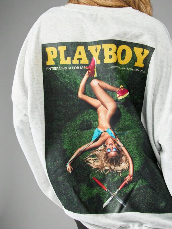 Missguided Missguided X Playboy Cozy Classic Oversized Crewneck Sweatshirt