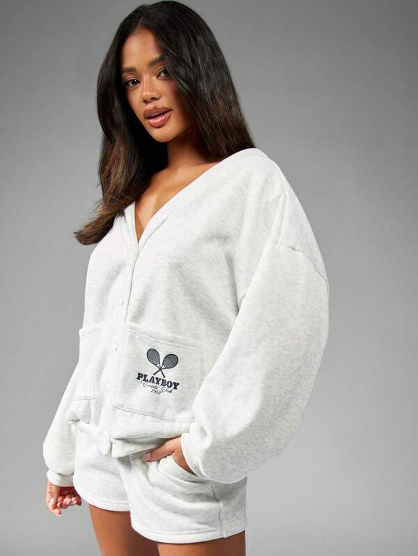 Missguided Missguided X Playboy Cozy Cropped Button-Up Cardigan Sweatshirt