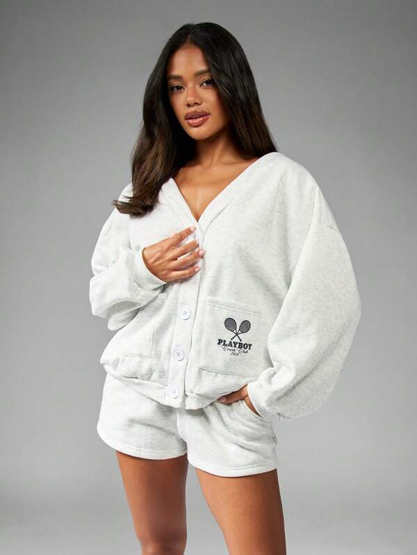 missguided Missguided x Playboy Cozy Cropped Button-Up Cardigan Sweatshirt