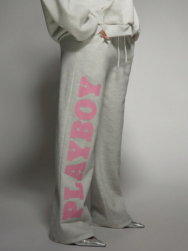 Missguided Missguided X Playboy Cozy Oversized Comfort Wide Leg Casual Sweatpants