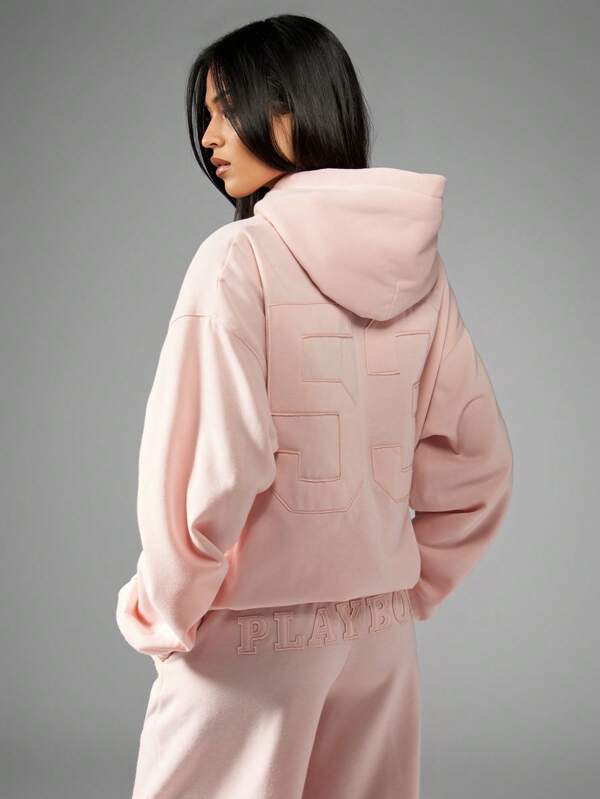 Missguided Missguided X Playboy Cozy Oversized Drawstring Embossed Logo Casual Sweatshirt
