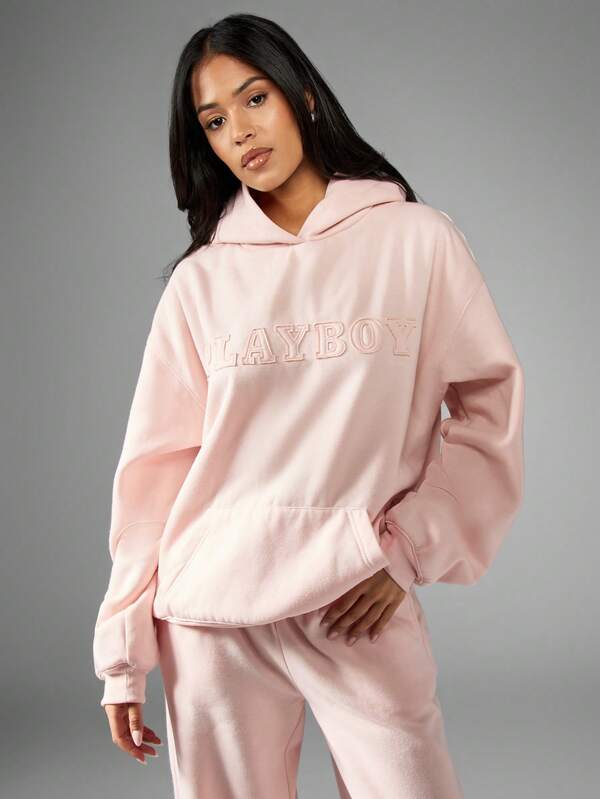 Missguided Missguided X Playboy Cozy Oversized Drawstring Embossed Logo Casual Sweatshirt