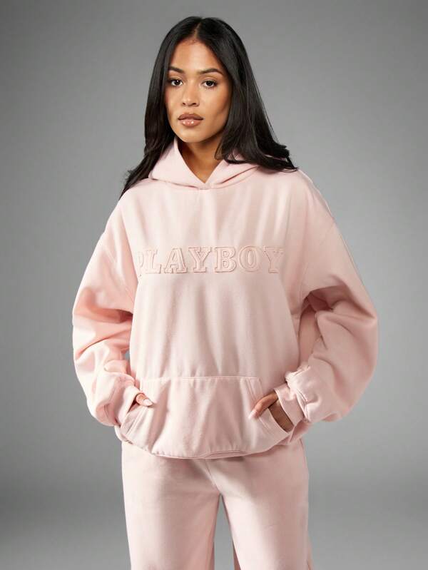 missguided Missguided x Playboy Cozy Oversized Drawstring Embossed Logo Casual Sweatshirt