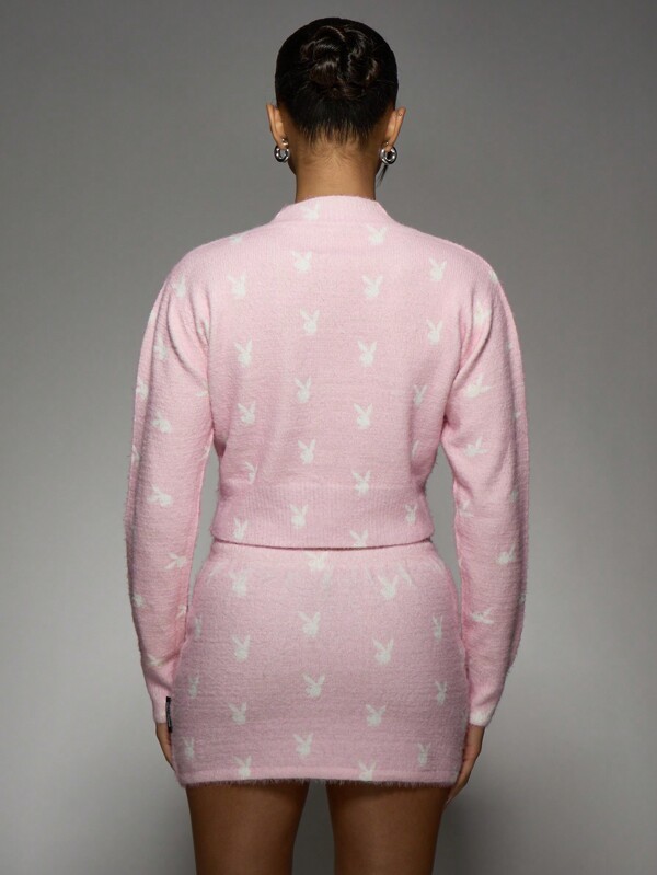 Missguided Missguided X Playboy Cozy Soft Fuzzy Knit Pullover Long Sleeve Bunny Logo Sweater