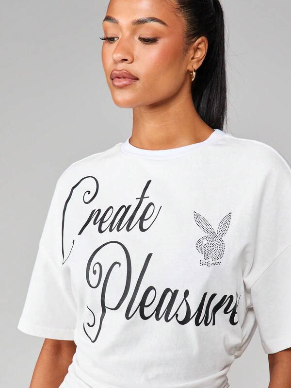 Missguided Missguided X Playboy Create Pleasure Rhinestone Bunny Logo Tee