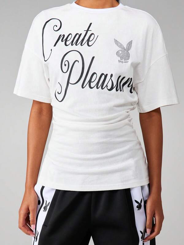 missguided Missguided x Playboy Create Pleasure Rhinestone Bunny Logo Tee