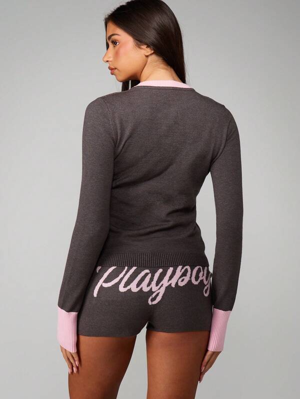 Missguided Missguided X Playboy Crew Neck Knit Sweater With Script Logo