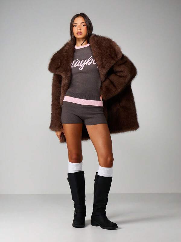Missguided Missguided X Playboy Crew Neck Knit Sweater With Script Logo