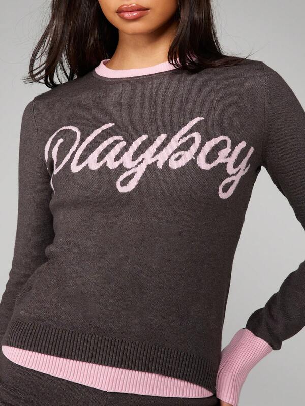 Missguided Missguided X Playboy Crew Neck Knit Sweater With Script Logo