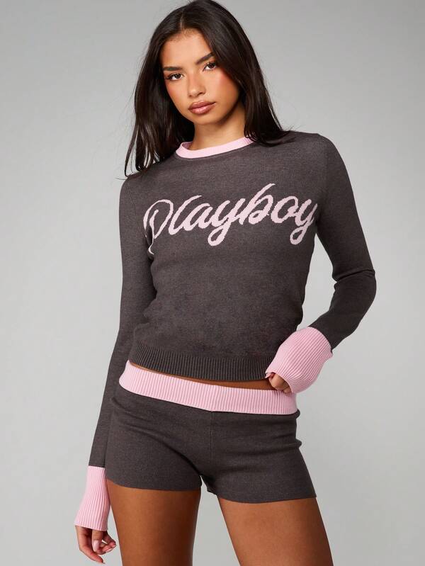 missguided Missguided x Playboy Crew Neck Knit Sweater With Script Logo