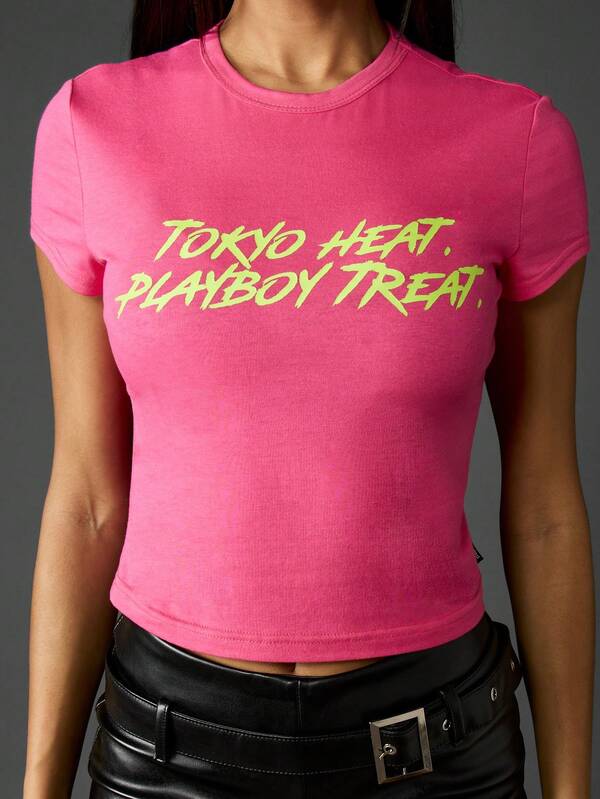 Missguided Missguided X Playboy Crew Neck Short Sleeve Graphic Tee