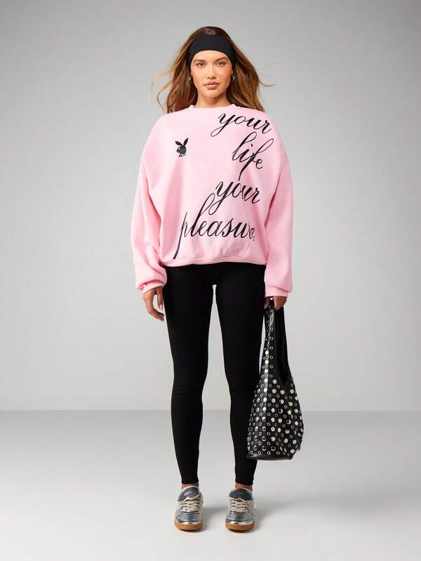 Missguided Missguided X Playboy Crew Neck Sweatshirt With Script Print