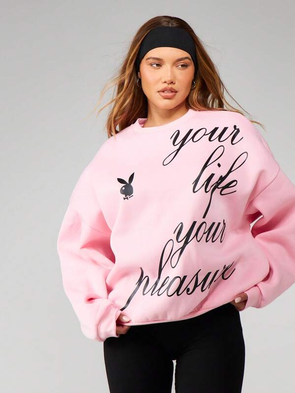 missguided Missguided x Playboy Crew Neck Sweatshirt With Script Print