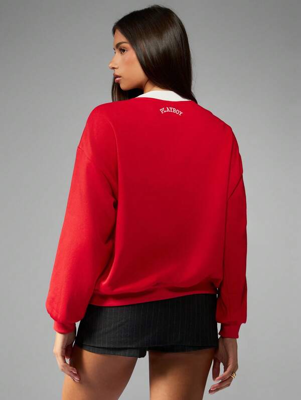 Missguided Missguided X Playboy Crew Neck Varsity Sweatshirt With Athletic Department Print