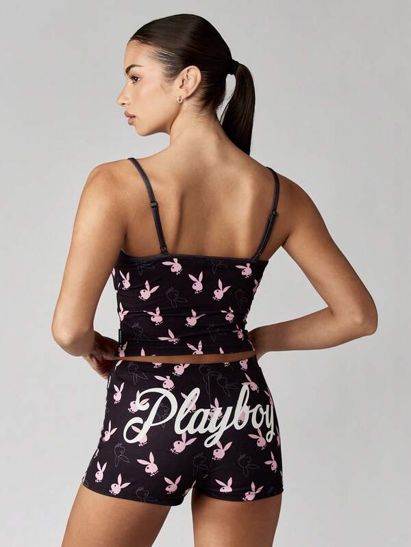 Missguided Missguided X Playboy Crop Cami Top With High Rise Booty Shorts Set