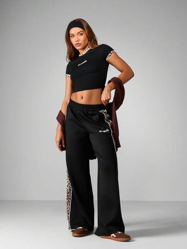 Missguided Missguided X Playboy Crop Top With Leopard Print Trim
