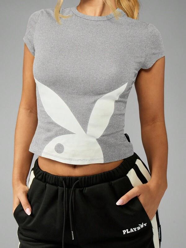 Missguided Missguided X Playboy Cropped Baby Tee With Bunny Print Design