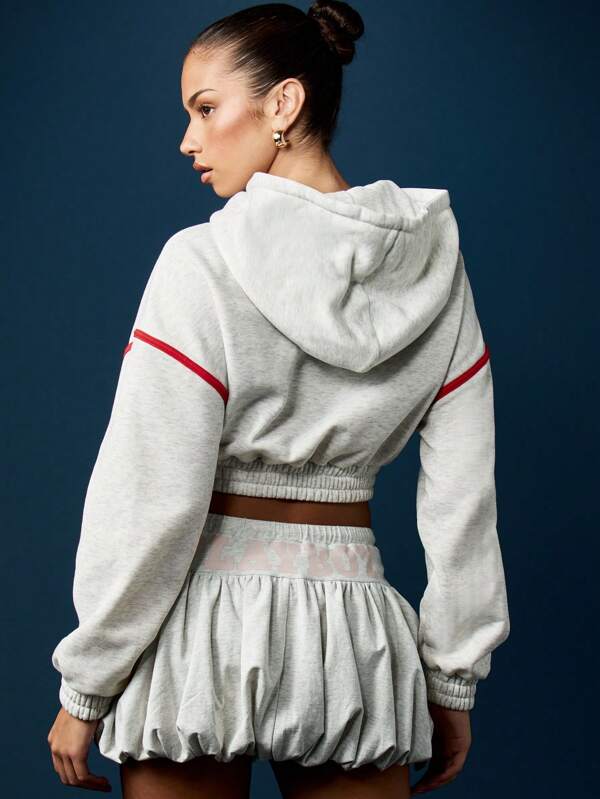 Missguided Missguided X Playboy Cropped Bubble Hem Hoodie With Gathered Waist
