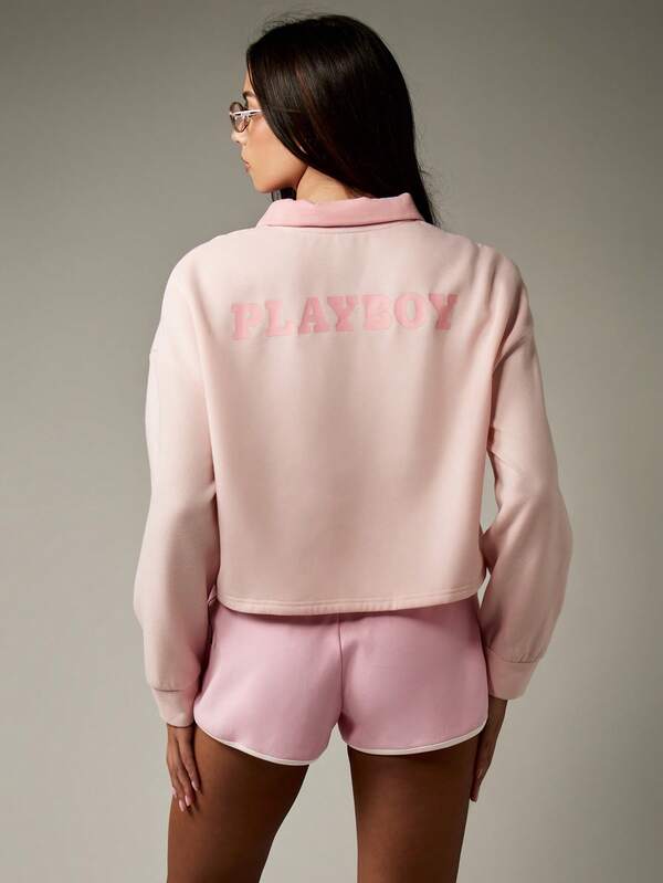 Missguided Missguided X Playboy Cropped Collar Sweatshirt With Bunny Logo Print