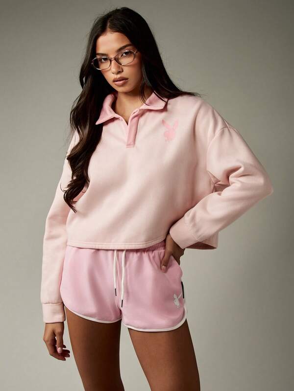 Missguided Missguided X Playboy Cropped Collar Sweatshirt With Bunny Logo Print