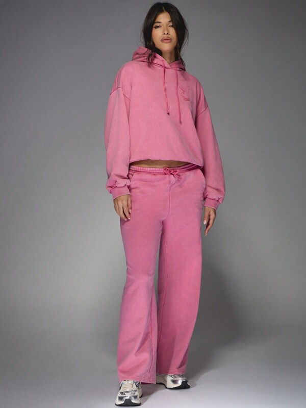 Missguided Missguided X Playboy Cropped Hoodie And Wide Leg Sweatpants Set