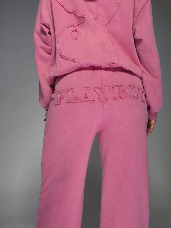 Missguided Missguided X Playboy Cropped Hoodie And Wide Leg Sweatpants Set
