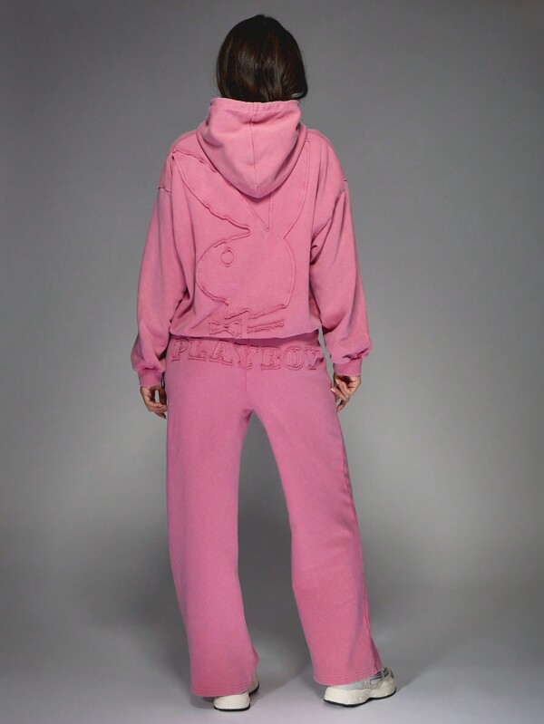 missguided Missguided x Playboy Cropped Hoodie And Wide Leg Sweatpants Set