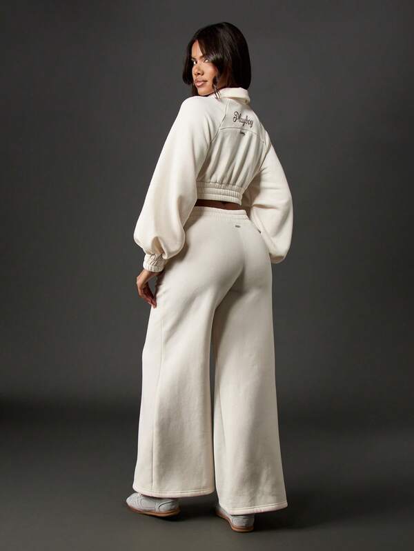 Missguided Missguided X Playboy Cropped Jacket With Wide Leg Track Pants