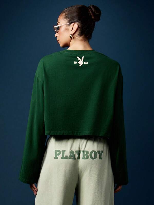 Missguided Missguided X Playboy Cropped Letter Print Sweatshirt With Star Details