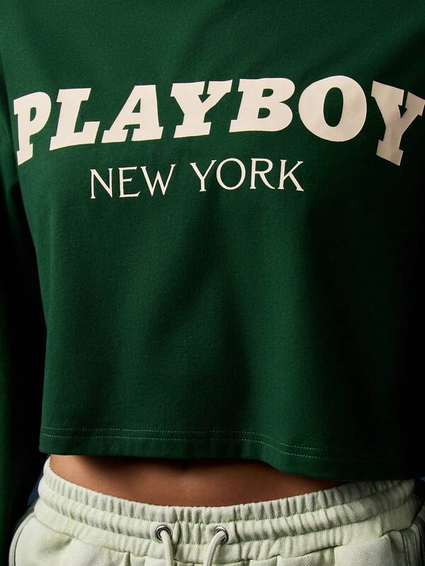 Missguided Missguided X Playboy Cropped Letter Print Sweatshirt With Star Details