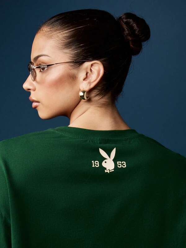 Missguided Missguided X Playboy Cropped Letter Print Sweatshirt With Star Details