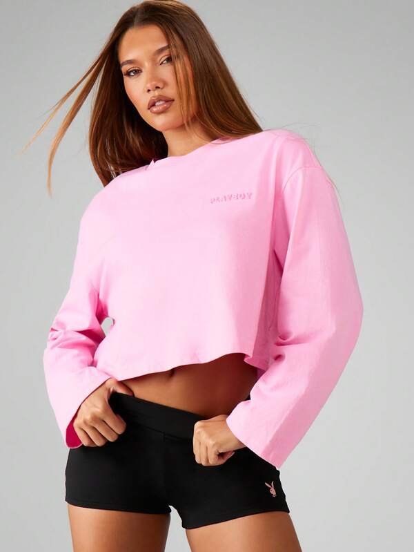 Missguided Missguided X Playboy Cropped Long Sleeve Embossed Sweatshirt