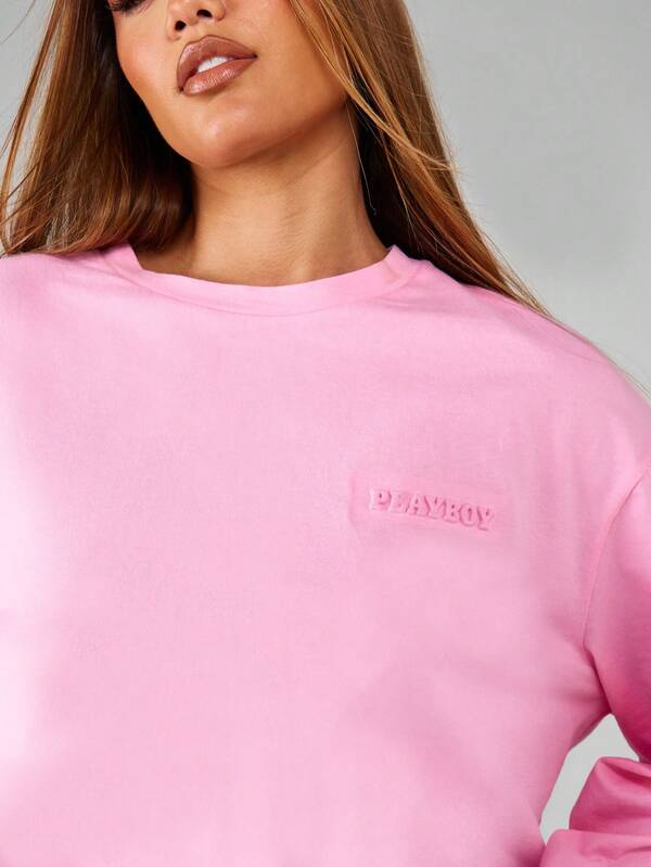 Missguided Missguided X Playboy Cropped Long Sleeve Embossed Sweatshirt