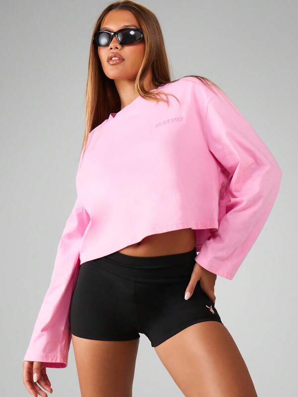 Missguided Missguided X Playboy Cropped Long Sleeve Embossed Sweatshirt