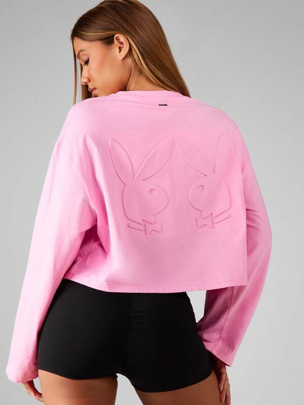 missguided Missguided x Playboy Cropped Long Sleeve Embossed Sweatshirt