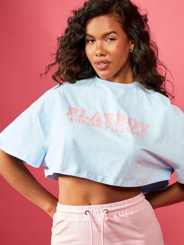 Missguided Missguided X Playboy Cropped Oversized Cotton Essential T-Shirt