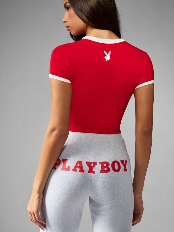 Missguided Missguided X Playboy Cropped Ringer T-Shirt With Retro Print