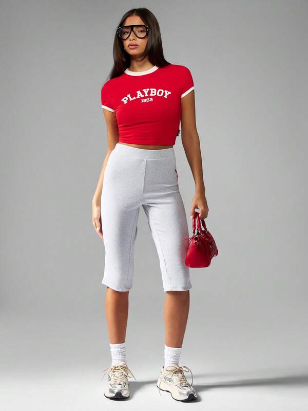 Missguided Missguided X Playboy Cropped Ringer T-Shirt With Retro Print